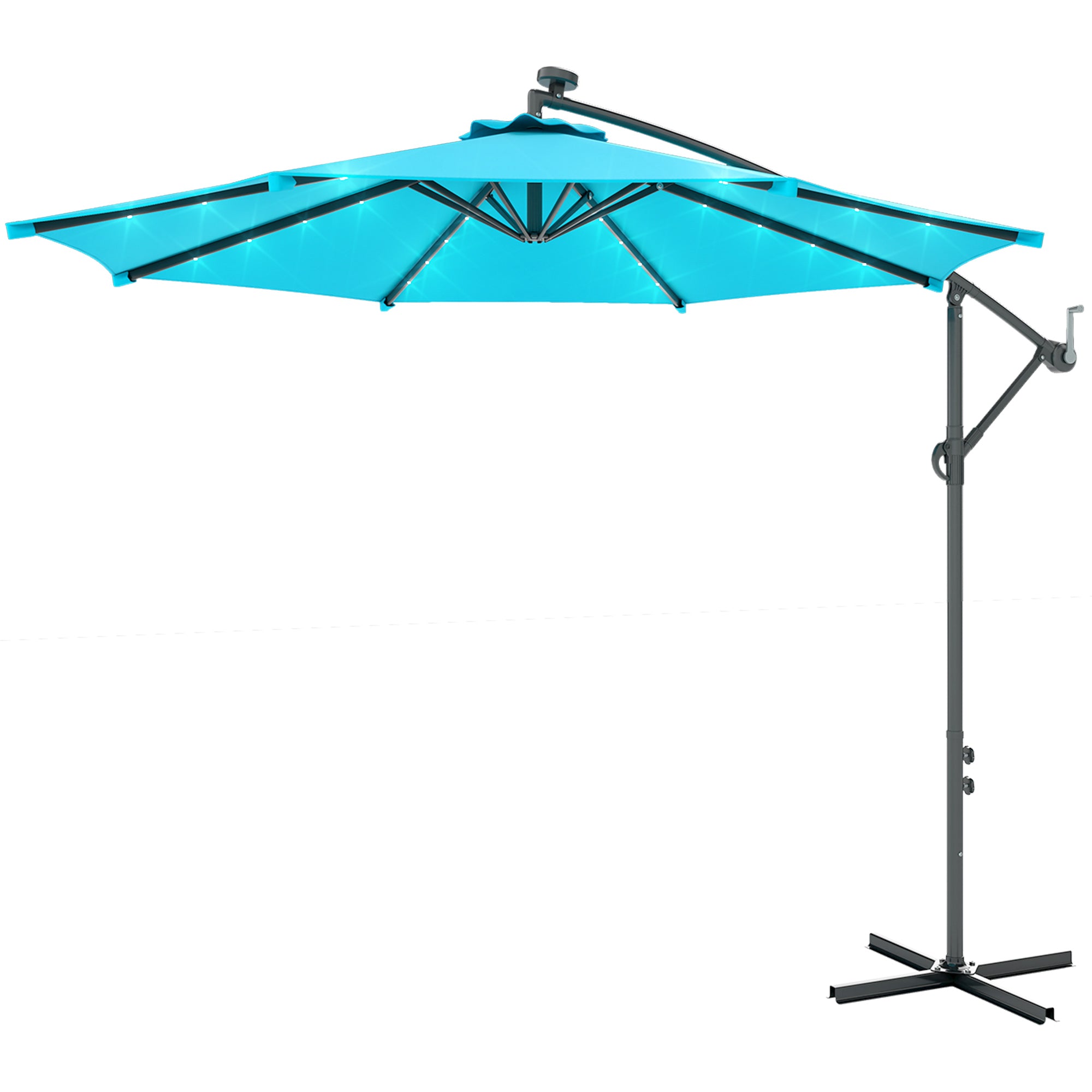 10ft Outdoor Cantilever Umbrella Banana Umbrella with Solar Lights and Adjustable Angle for Patio Backyard Turquoise Offset Cantilever Umbrellas Turquoise at Gallery Canada