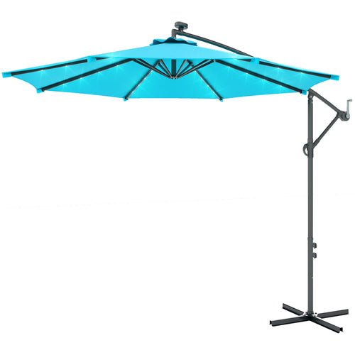 10ft Outdoor Cantilever Umbrella Banana Umbrella with Solar Lights and Adjustable Angle for Patio Backyard Turquoise