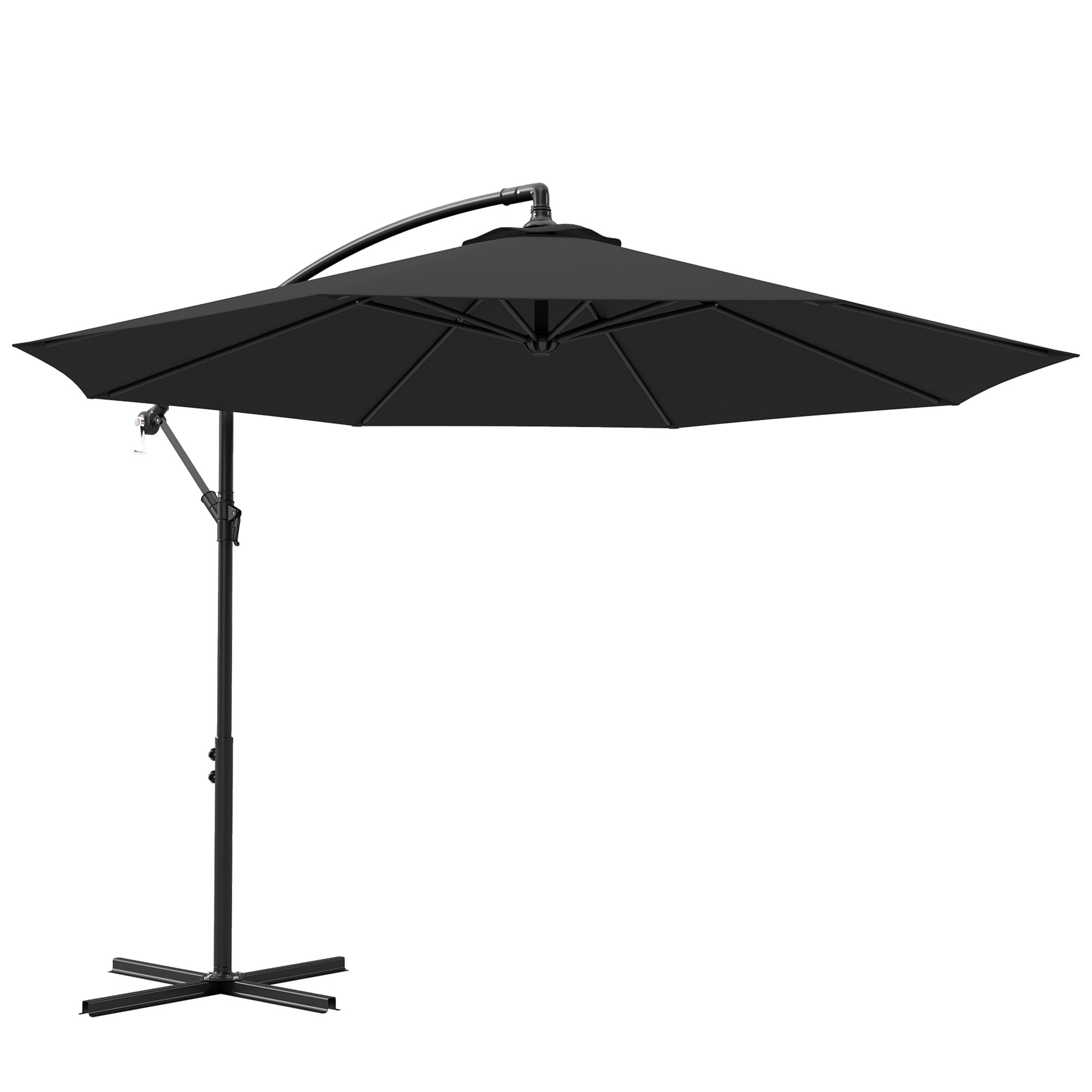 9.7ft Offset Patio Umbrella Garden Hanging Parasol Banana Cantilever Umbrella with Base, Crank, Black Offset Cantilever Umbrellas at Gallery Canada