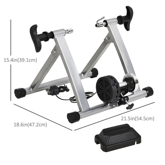 Bike Trainer Magnetic Bicycle Stand Indoor Exerciser w/ Quick Release Skewer, 5 Levels Resistance Silver Bike Trainer Stands Silver  at Gallery Canada