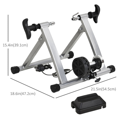 Bike Trainer Magnetic Bicycle Stand Indoor Exerciser w/ Quick Release Skewer, 5 Levels Resistance Silver