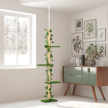 Adjustable 4-Tier Floor to Ceiling Cat Tree with Scratching Post, Green/Yellow Floor to Ceiling Cat Trees   at Gallery Canada