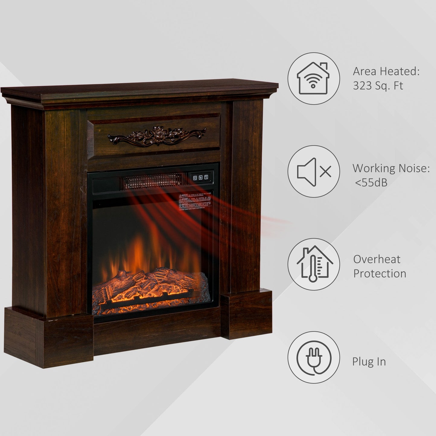 Electric Fireplace with Mantel, Freestanding Heater Corner Firebox with Log Hearth and Remote Control, 1400W, Brown Electric Fireplaces   at Gallery Canada