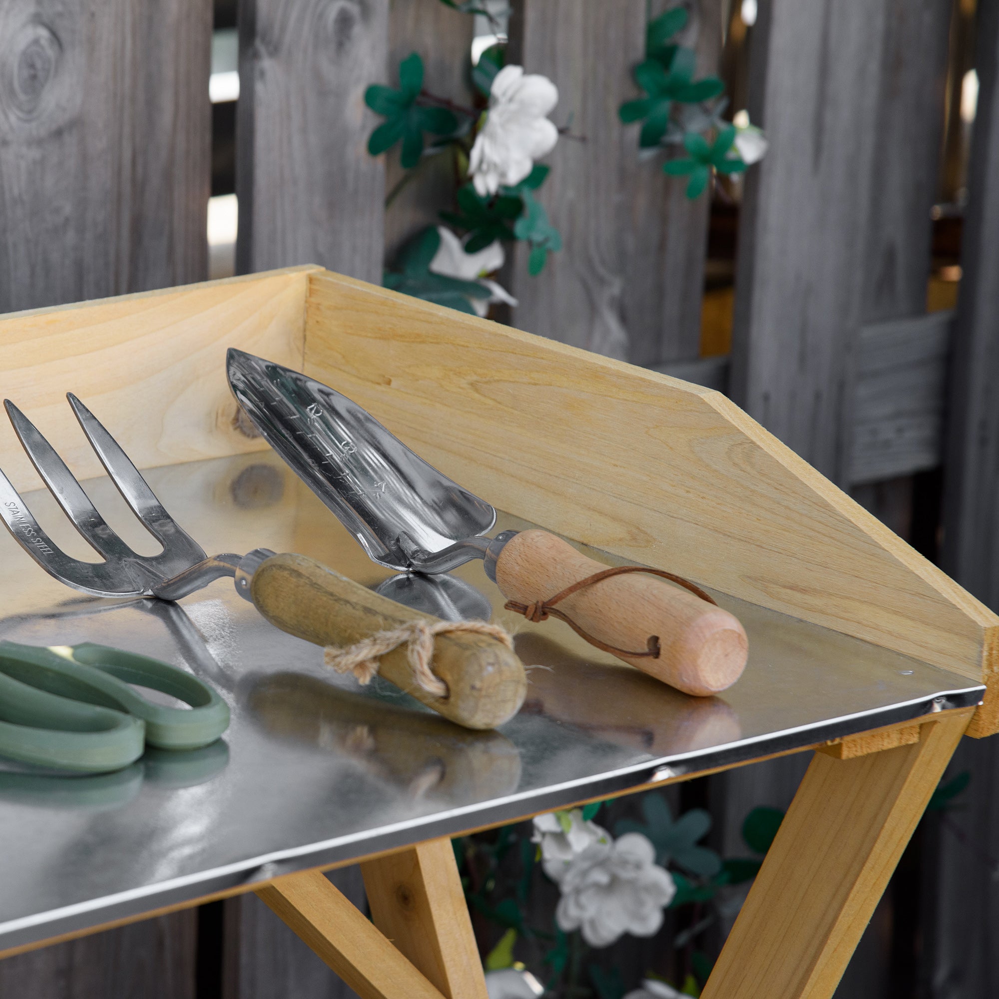 Garden Potting Bench Table, Wooden Work Station, Outdoor Planting Workbench w/ Galvanized Metal Tabletop and Storage Shelf Potting Benches & Tables at Gallery Canada