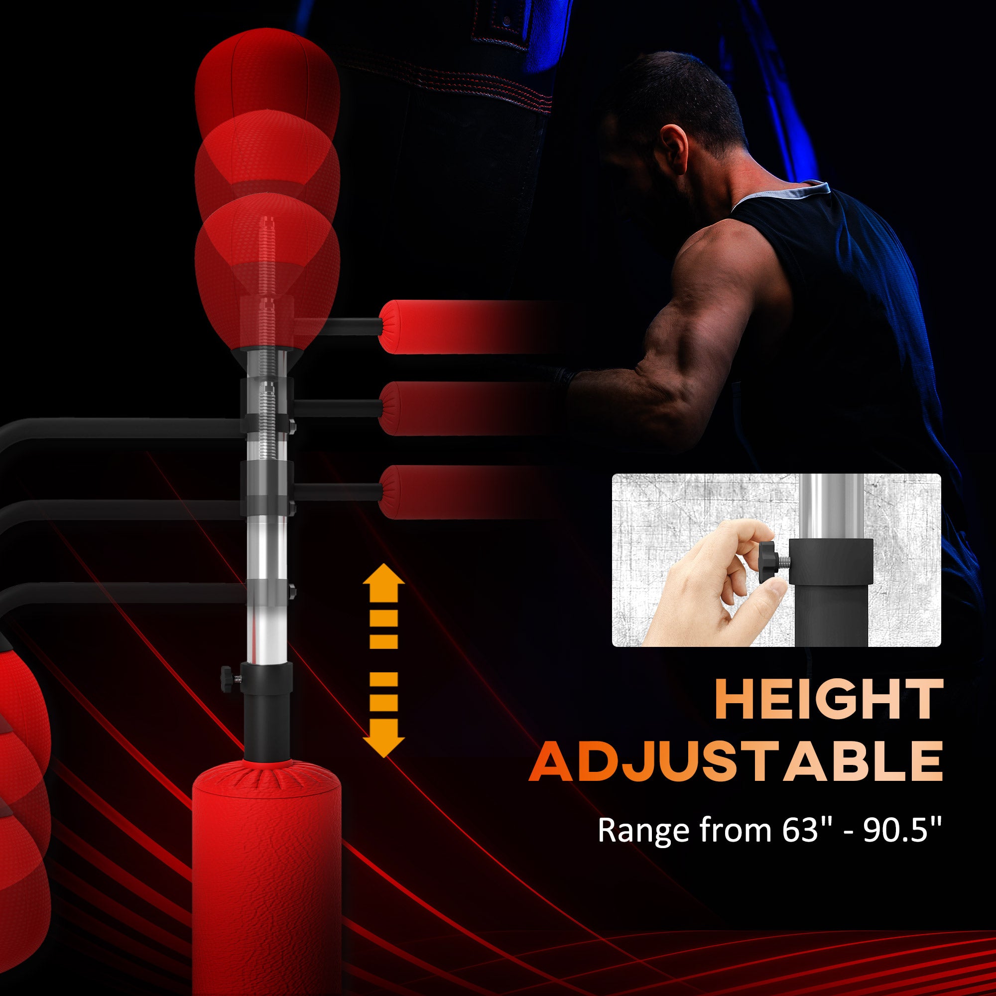 3-in-1 Free Standing Punching Bag, Height Adjustable Boxing Bag with 2 Speed Balls, 360° Reflex Bar, Red Punching Bag Hangers at Gallery Canada