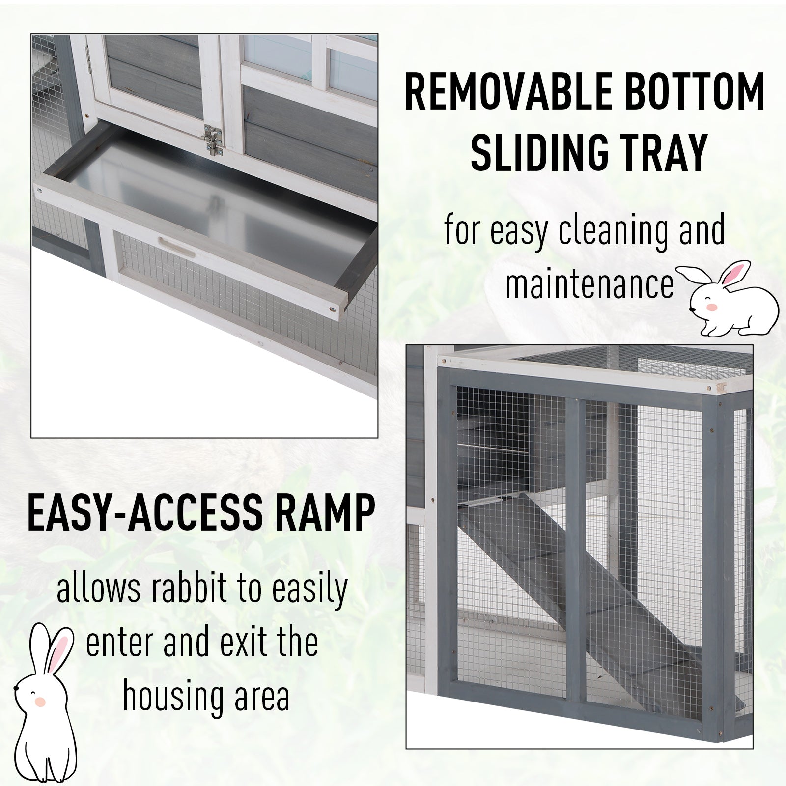 48" Weatherproof Wooden Rabbit Hutch With Slant Roof And Screened Outdoor Run, Grey Rabbit Hutch   at Gallery Canada