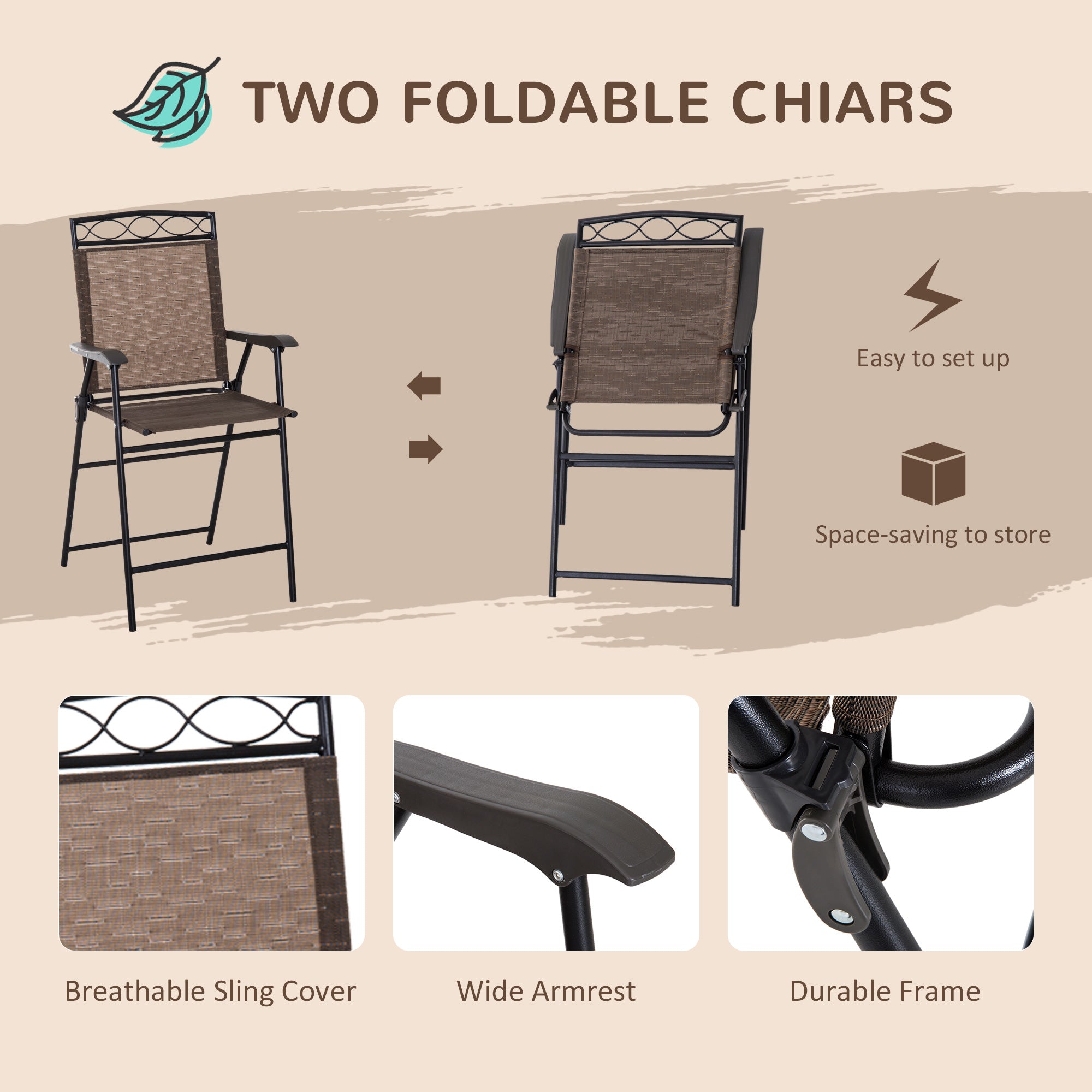 4 Piece Patio Bar Set, Sling Folding Outdoor Furniture with Umbrella for Poolside, Backyard and Garden, Brown Bistro Sets at Gallery Canada