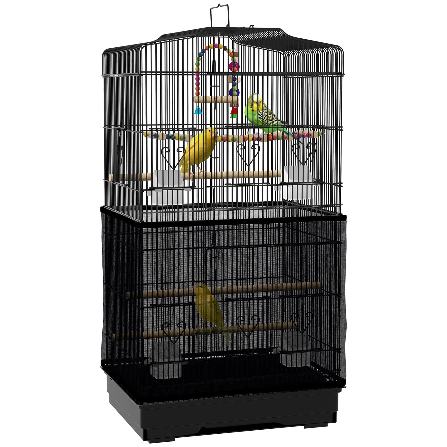 36" Bird Cage with Accessories, Handle, Mesh Cover, Tray, Black Bird Cages   at Gallery Canada