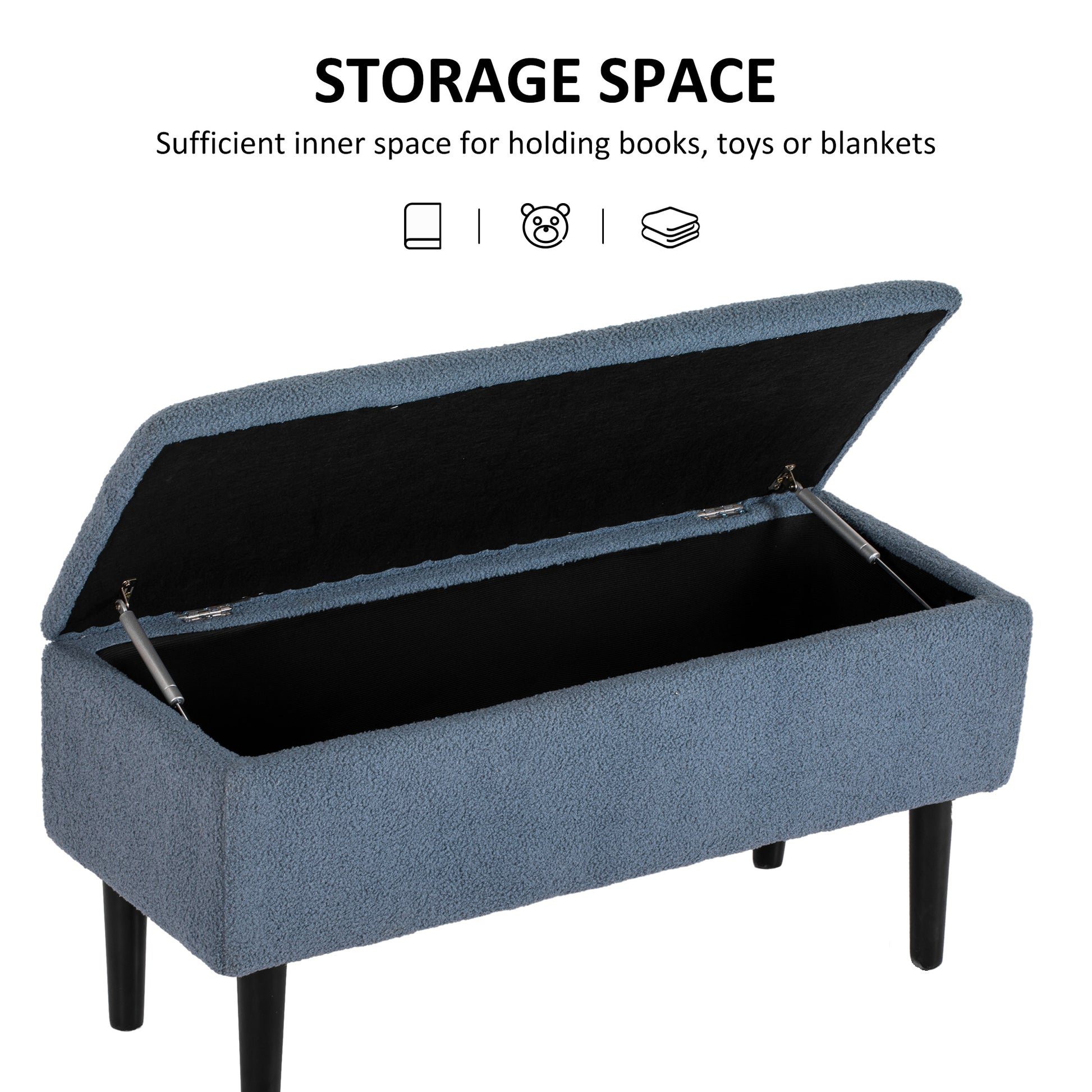 Modern Storage Bench, Ottoman with Storage and Lamb's Wool Upholstery for Living Room, Bedroom, Blue Storage Ottomans & Benches   at Gallery Canada