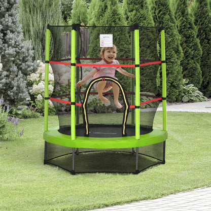 Φ55" Kids Trampoline with Enclosure Net Steel Frame Indoor Round Bouncer Rebounder Age 3 to 6 Years Old Green Trampolines   at Gallery Canada