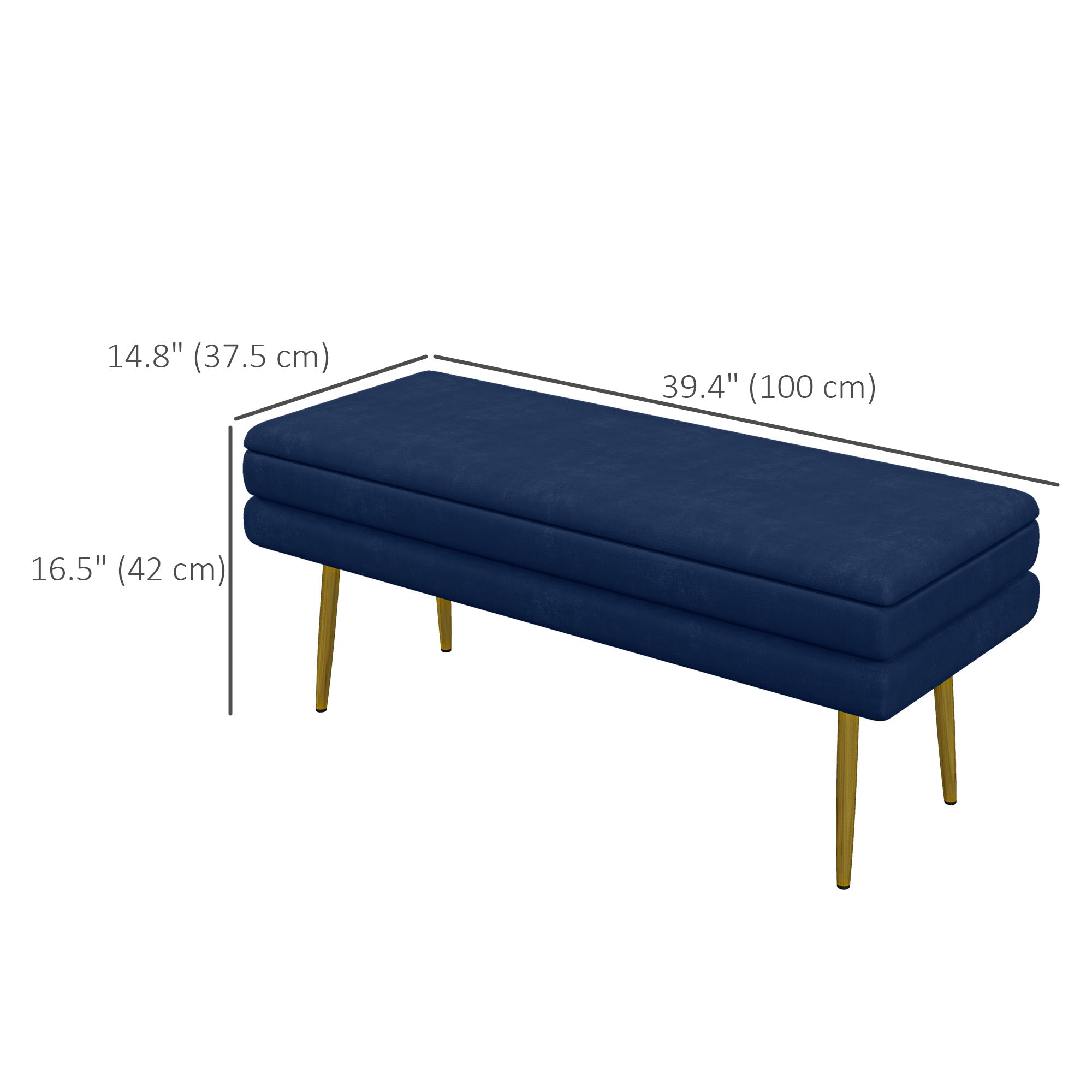 End of Bed Bench, Velvet-feel Upholstered Bench with Thick Padded Seat and Steel Legs, Modern Bedroom Bench, Dark Blue Storage Ottomans & Benches at Gallery Canada