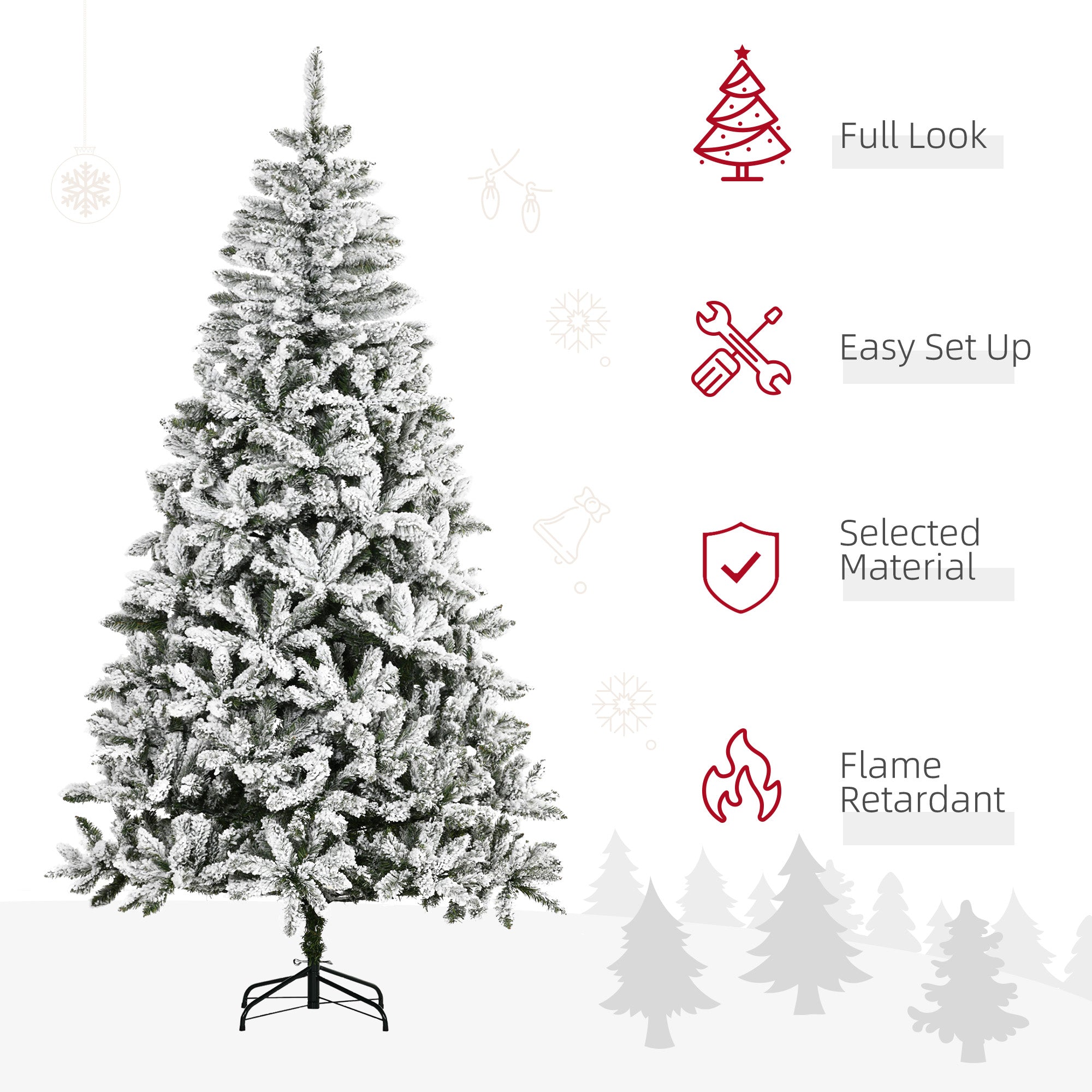 7.5ft Flocked Christmas Tree, Pine Artificial Christmas Tree with 1300 Branches Tips, Steel Base, Automatic Open, Green Flocked Christmas Trees   at Gallery Canada