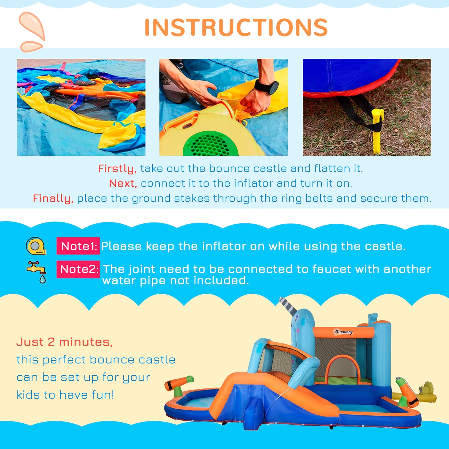 Narwhals 5-in-1 Inflatable Water Slide Bounce House with Pool & Air Blower Inflatables   at Gallery Canada