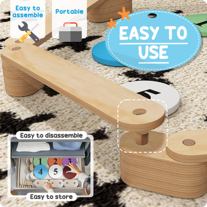 6 PC Wooden Balance Beam for Kids, for Coordination, for Indoor Outdoor Baby Gym & Playmats   at Gallery Canada