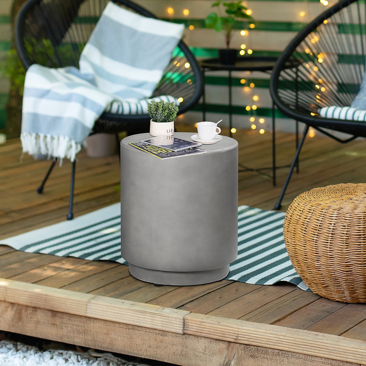 Concrete Finish Side Table, 17" Round End Table for Indoor and Outdoor, Light Grey Side Tables Light Grey  at Gallery Canada