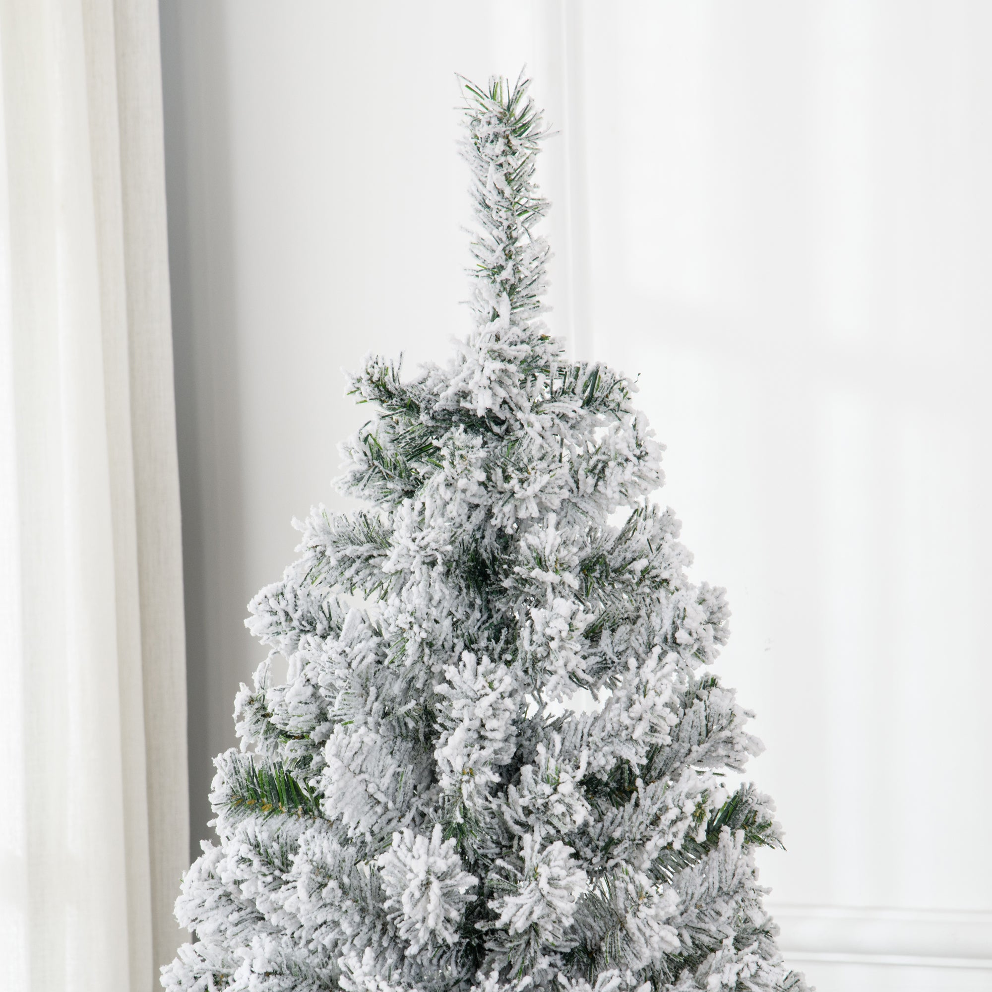 6ft Artificial Prelit Christmas Tree with Warm White LED Light, Snow Flocked Branches, Metal Base, Xmas Tree Pre Lit Christmas Trees   at Gallery Canada