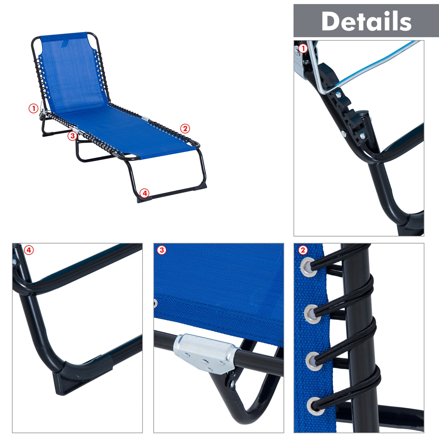 4-Level Adjustable Folding Outdoor Lounge Chair with Breathable Mesh, Navy Blue Lounger Chairs   at Gallery Canada