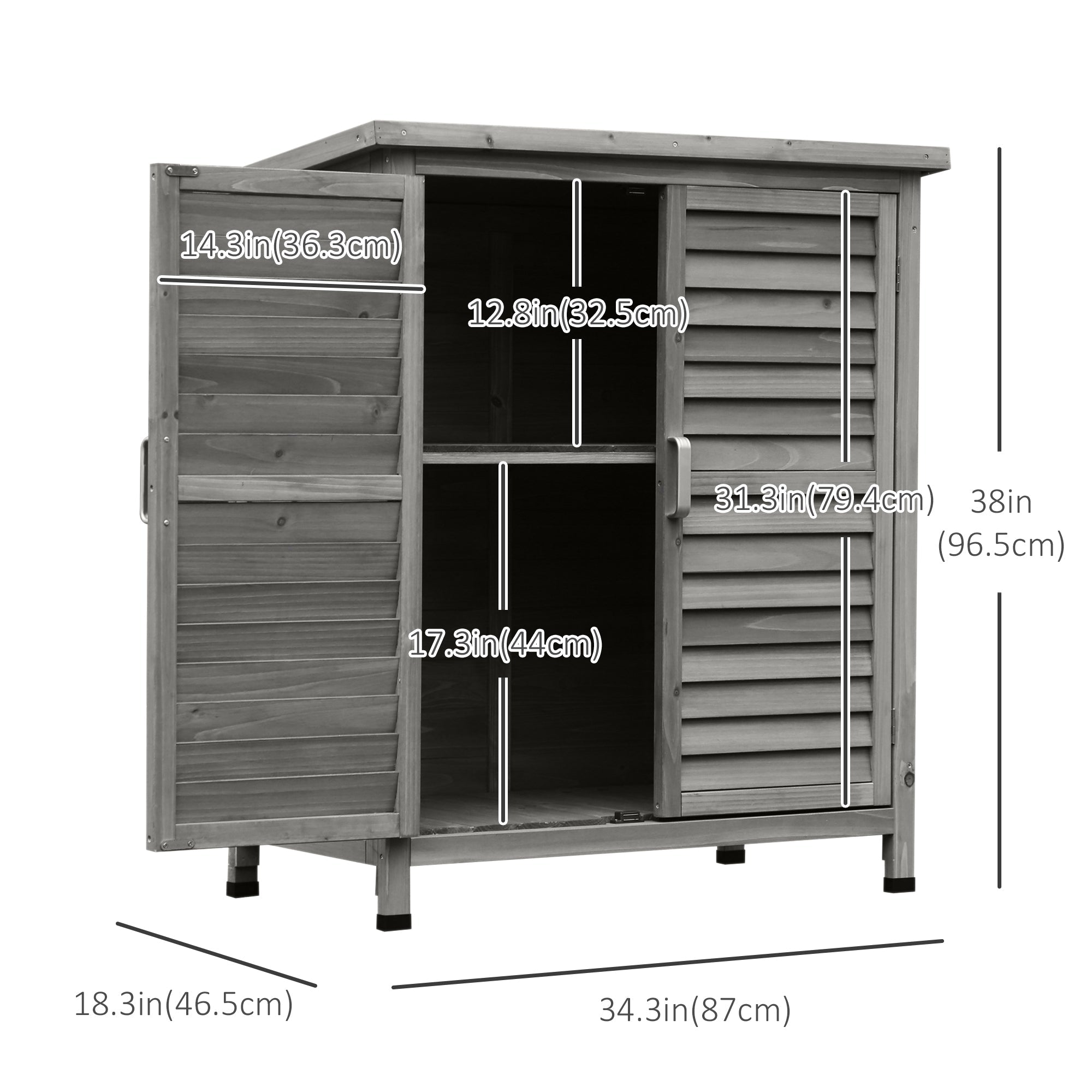 Wooden Garden Storage Shed Kit Wood Garage Tool Organisation Cabinet with 2 Door , 34