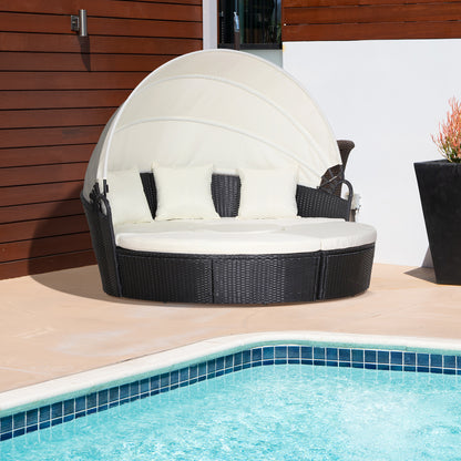 Outdoor Daybed with Retractable Canopy, PE Rattan Wicker Sofa Set, Cream White Daybeds Multi Colour  at Gallery Canada