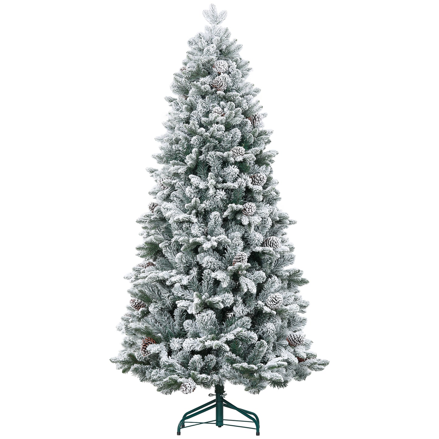 6ft Flocked Artificial Christmas Tree with 1489 Snow Tips, Pinecones, Metal Stand, Hinged Xmas Tree for Home Flocked Christmas Trees   at Gallery Canada