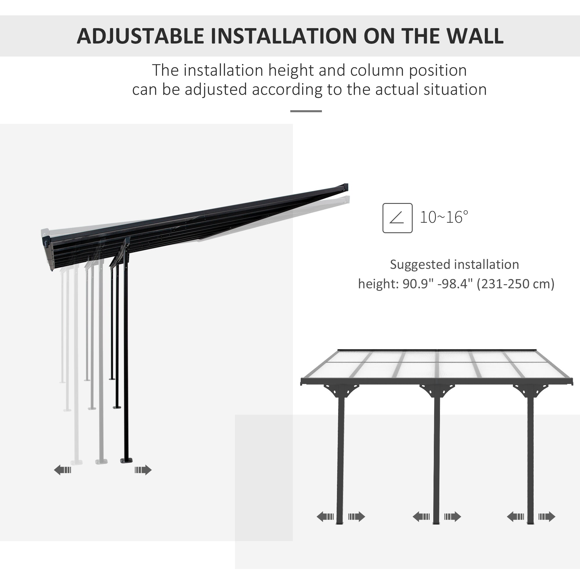 10' x 12' Outdoor Hardtop Pergola Gazebo with Polycarbonate Roof Adjustable Height, Aluminum Frame, UV Protection, Grey Pergolas at Gallery Canada