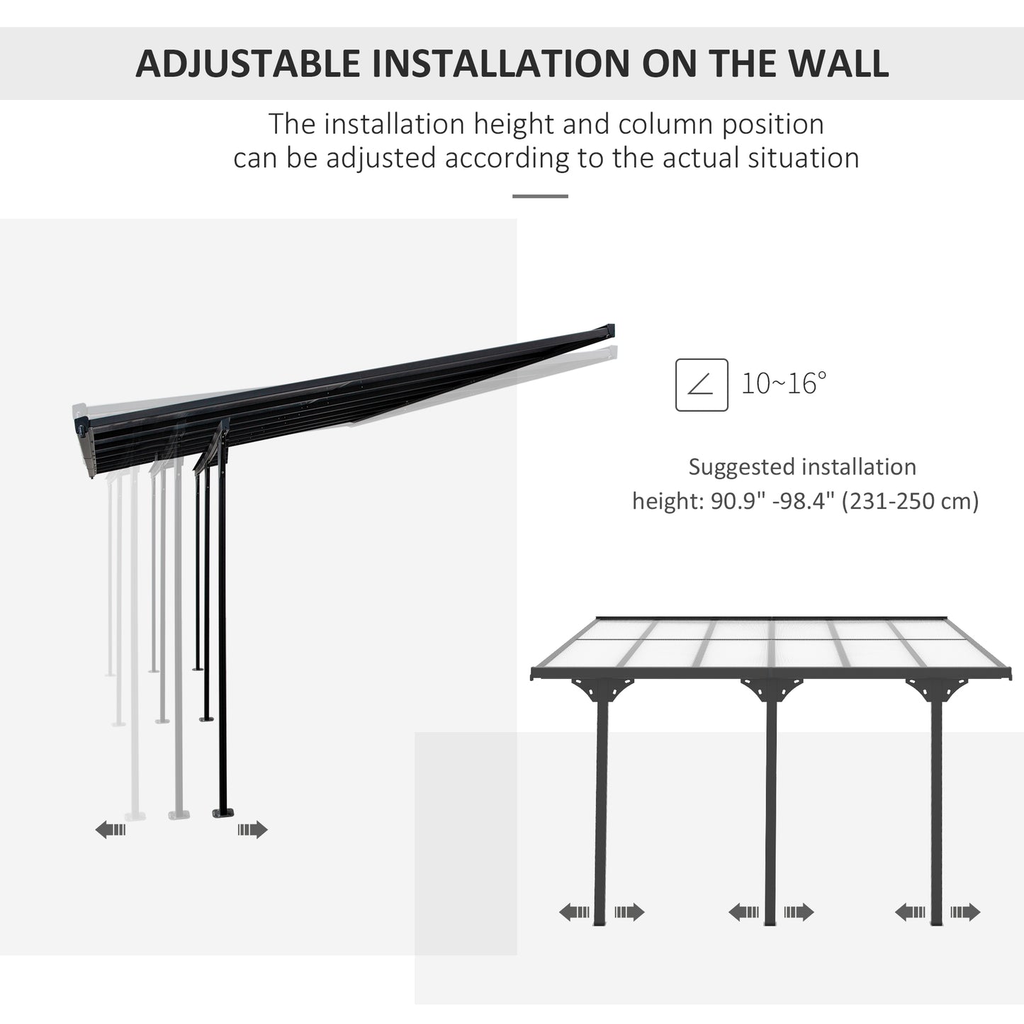 10' x 12' Outdoor Hardtop Pergola Gazebo with Polycarbonate Roof Adjustable Height, Aluminum Frame, UV Protection, Grey Pergolas at Gallery Canada