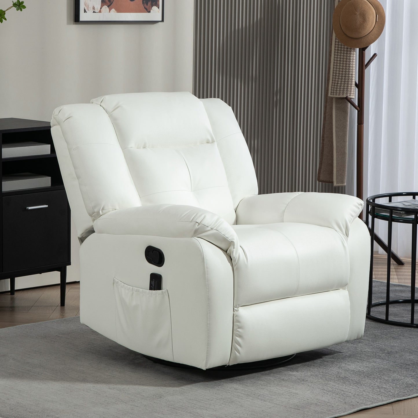 Vibration Massage Recliner, PU Leather Manual Reclining Chair, Rocker, Cream White Single Sofas Cream  at Gallery Canada