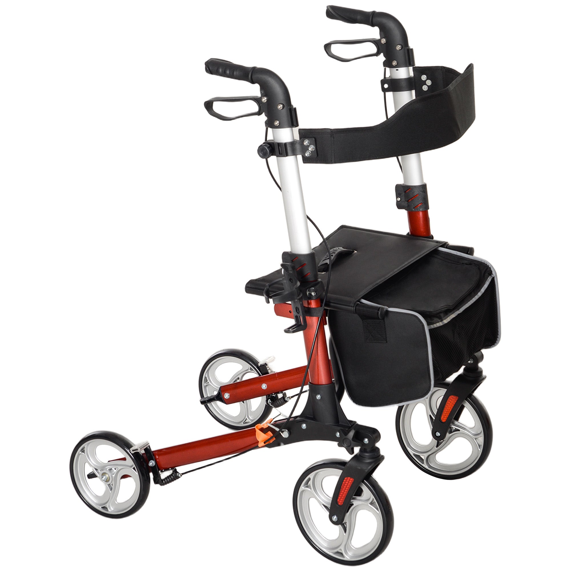 Lightweight Folding Rolling Walker with Large Seat, Back, Adjustable Handle, Bag, Dual Brake, Cane Holder, Red Knee Walker & Wheelchair Ramps at Gallery Canada