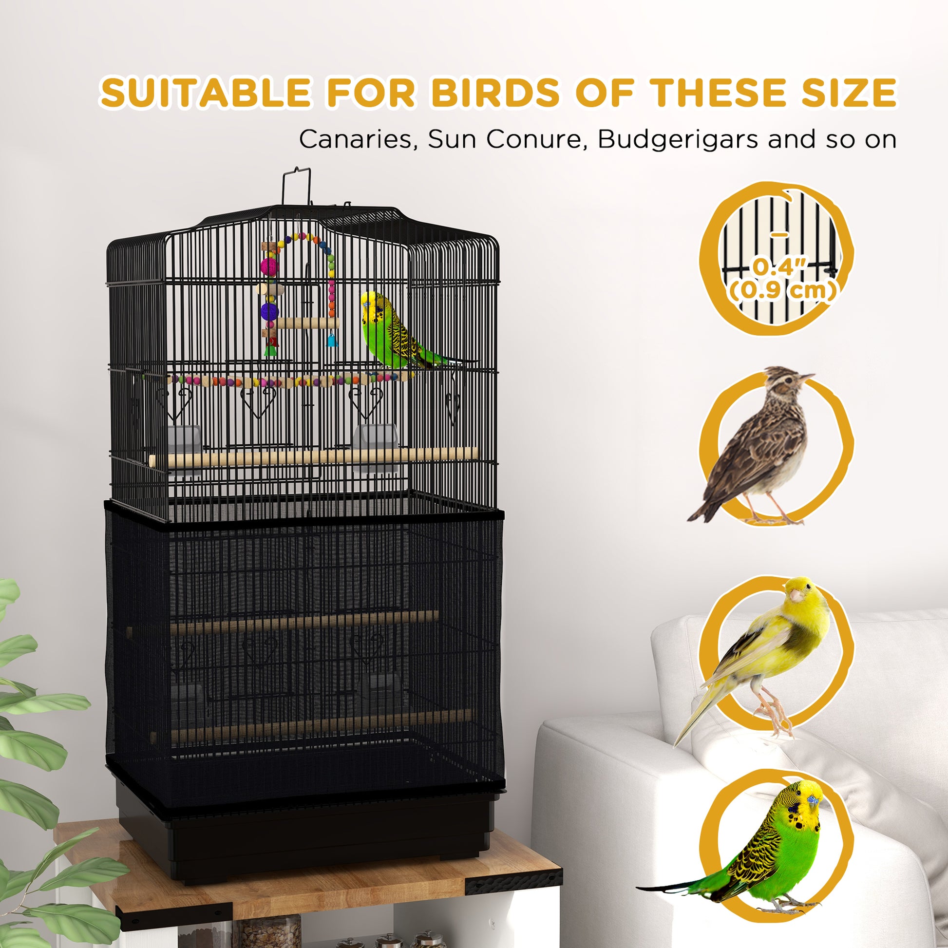 36" Bird Cage with Accessories, Handle, Mesh Cover, Tray, Black Bird Cages   at Gallery Canada