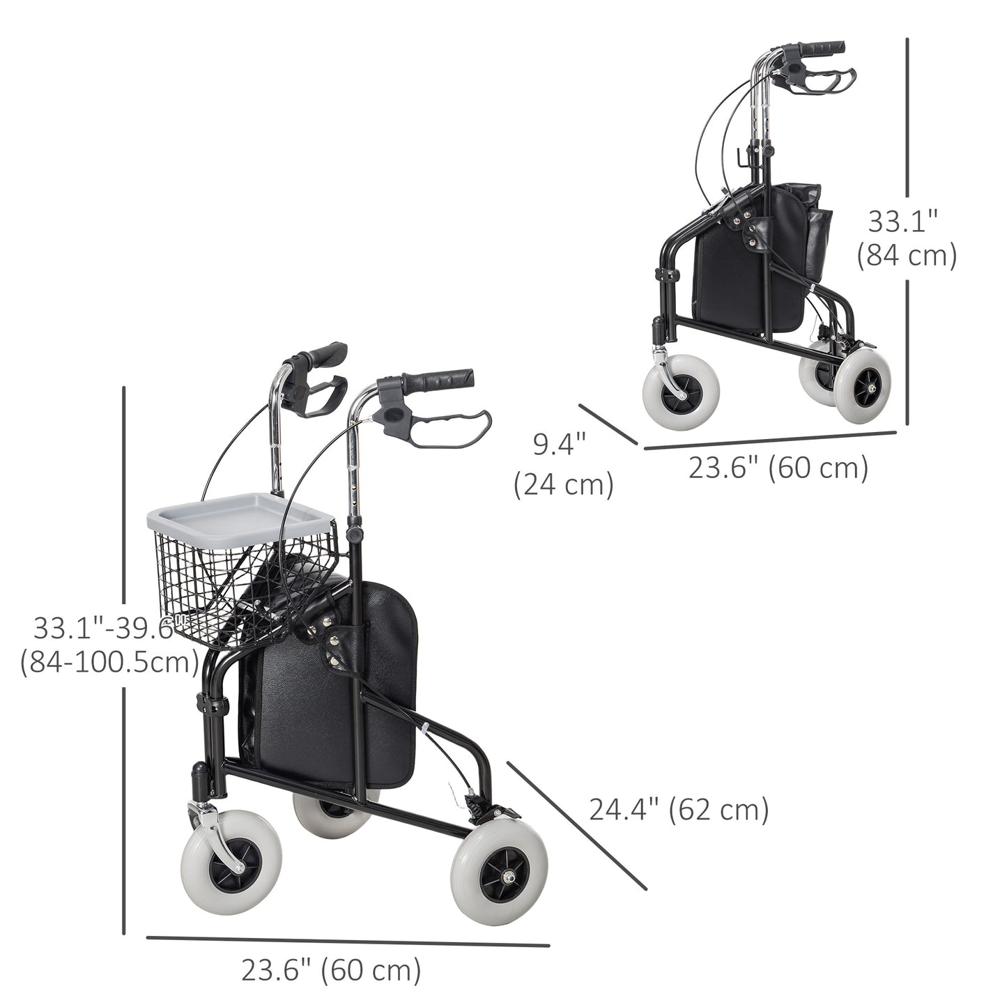 Upright Walker Up Rollator, Rolling Walker with Wheels, Storage Bag, Tray, Adjustable Handle Height, Black Knee Walker & Wheelchair Ramps   at Gallery Canada