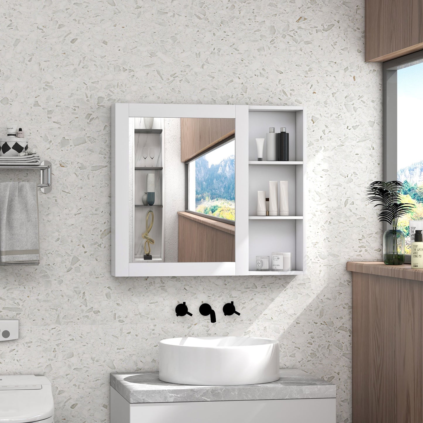 MDF Medicine Cabinet with Mirror, Bathroom Storage Cabinet with 3-tier Shelves, Wall Mounted, White Mirror Medicine Cabinets White  at Gallery Canada