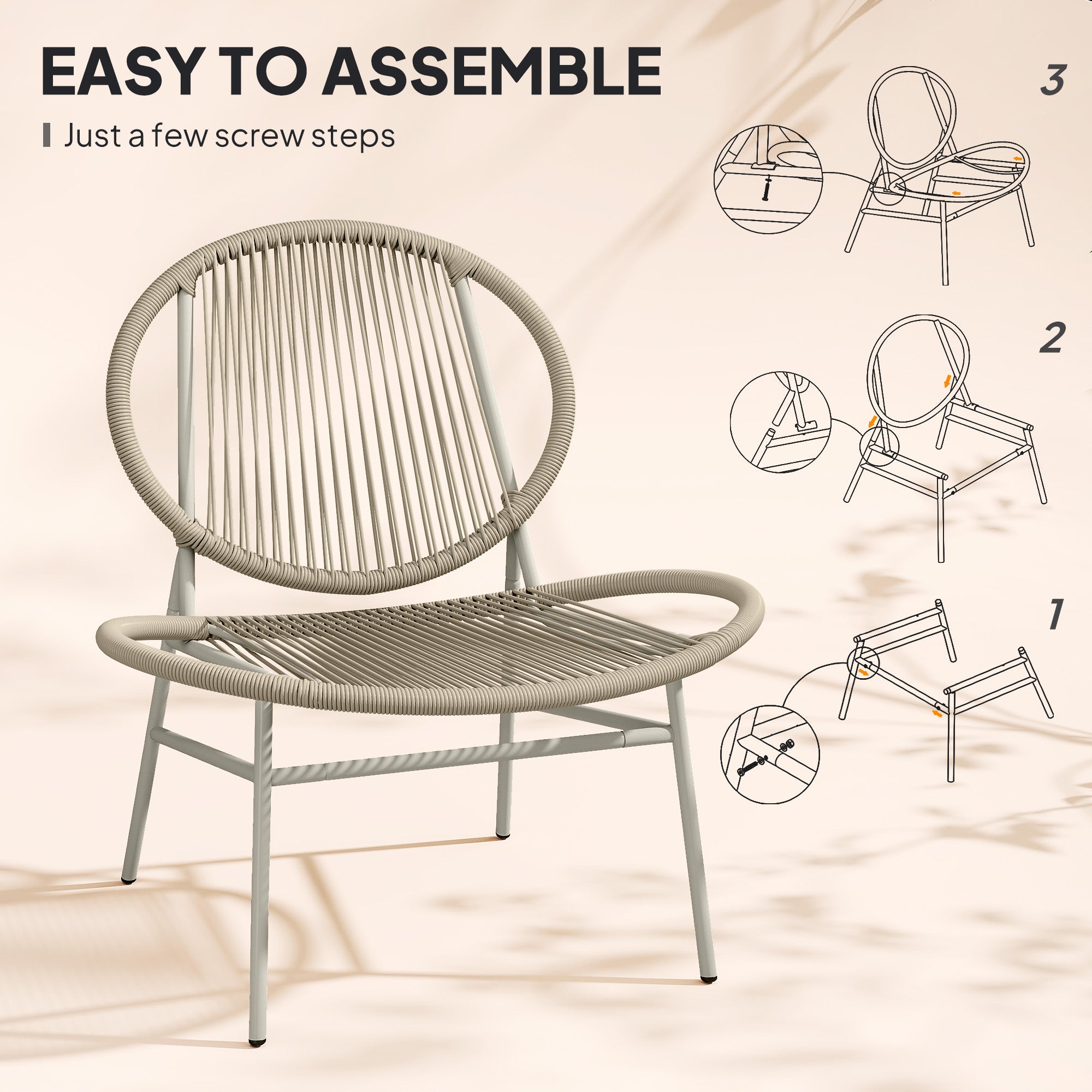 Rattan Bistro Set, 3 Pieces Wicker Patio Furniture Set, Acapulco Chairs and Steel Table for Porch, Balcony, Light Grey Bistro Sets at Gallery Canada