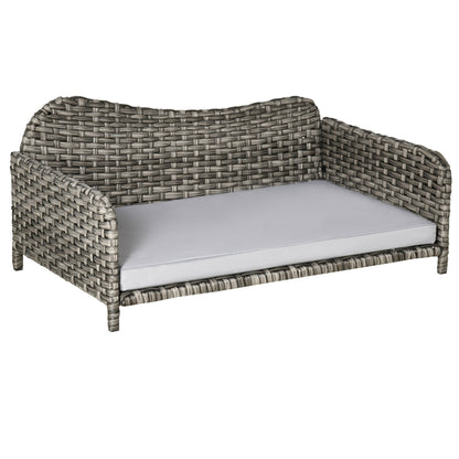 Rattan Pet Sofa for Large &; Medium Dogs, Indoor &; Outdoor Raised Wicker Dog Bed, Cat Couch, with Soft Washable Cushion, Light grey Dog Sofas   at Gallery Canada