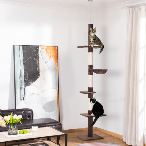 8.5ft Cat Climbing Tree 5-Tier Kitty Activity Center with Scratching Post Brown and White