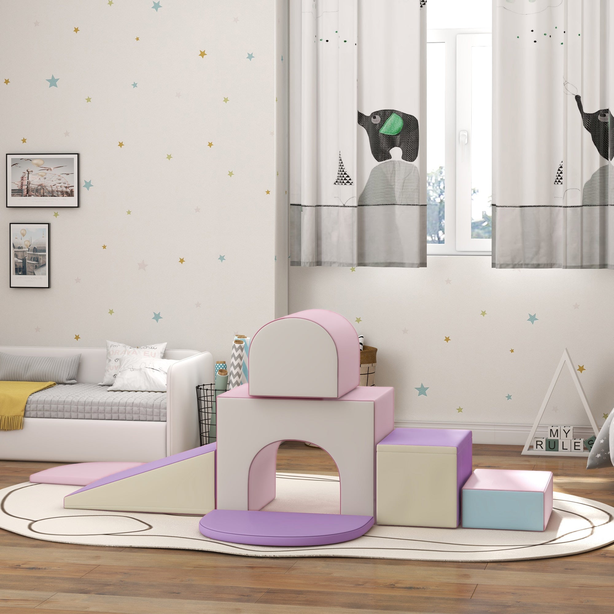 7 Piece Indoor Soft Play for Toddlers Climb and Crawl - Pink/ Purple Baby Gym & Playmats at Gallery Canada