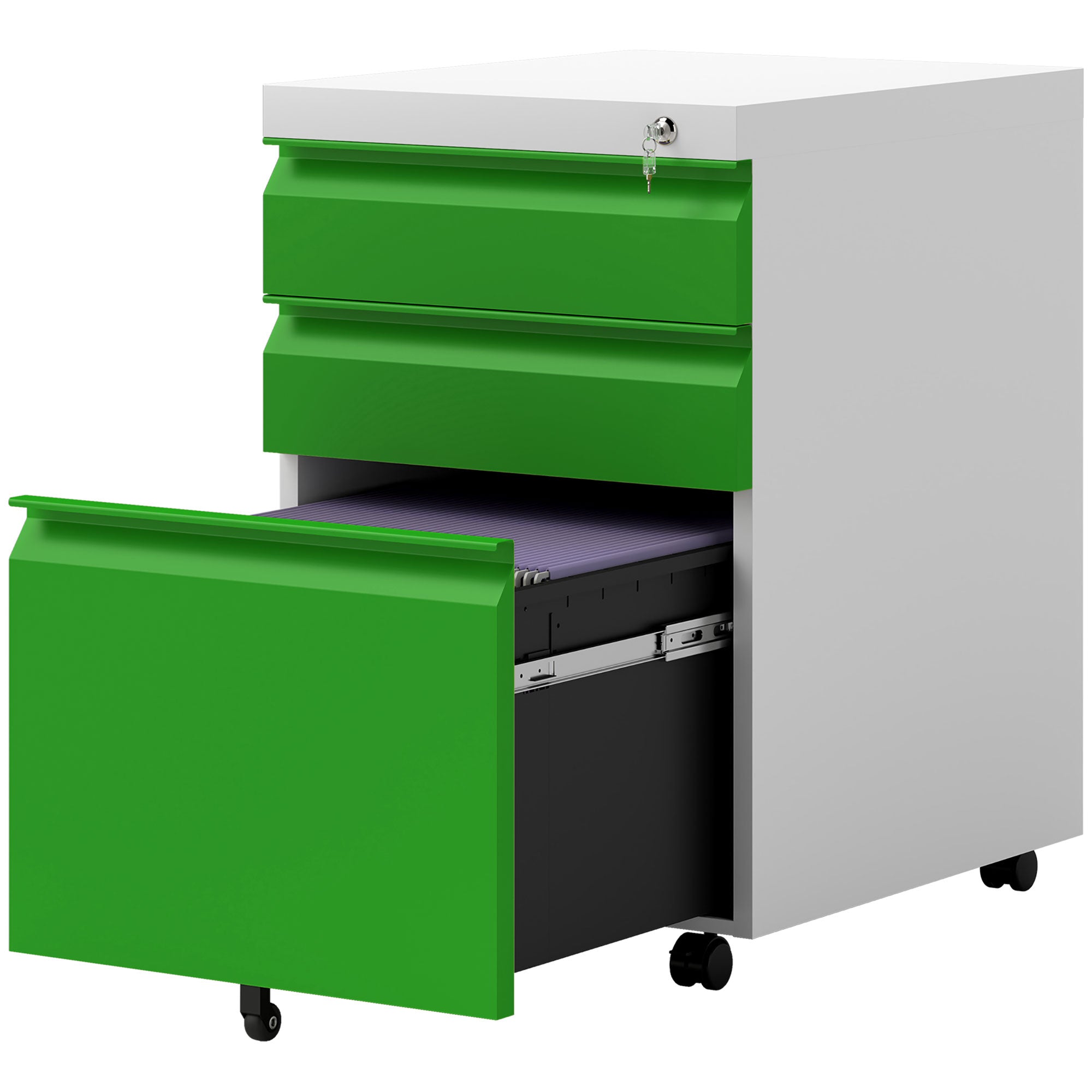 3 Drawer Filing Cabinet, Lockable Office Storage Cabinet on Wheels for Legal, Letter, A4 Files, Green Office Cabinets & Cupboards Green, White at Gallery Canada