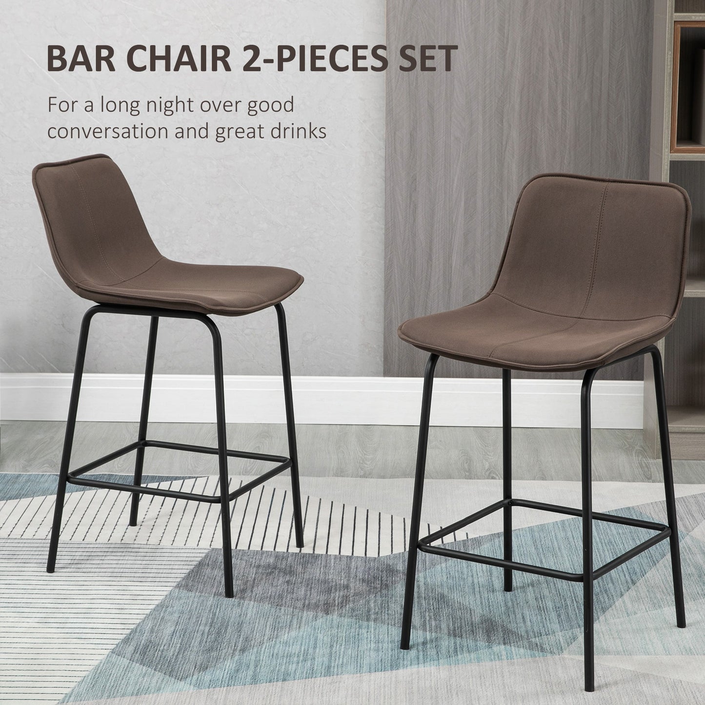 Bar Stools Set of 2, Upholstered Counter Height Bar Chairs, 26" (66 cm) Kitchen Stools with Steel Legs for Dining Area, Kitchen Aisle, Coffee Bar Stools   at Gallery Canada