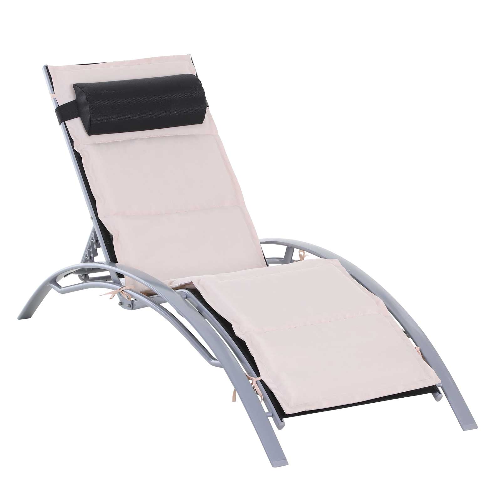 Aluminum Patio Tanning Chair with Soft Padded Seat Cushion, Outdoor Lounge Chair with 5-Level Adjustable Backrest &; Head Pillow, Beige Lounger Chairs   at Gallery Canada