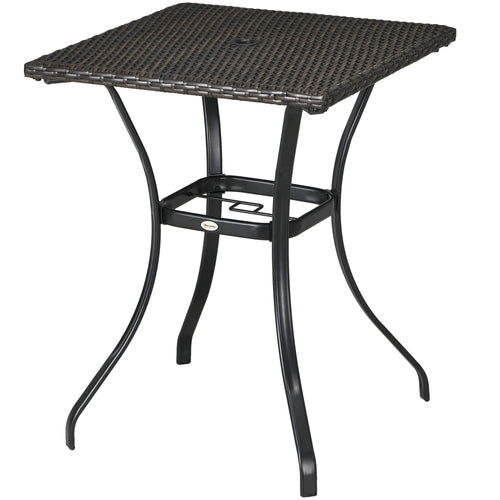 Outdoor Wicker Dining Table with Umbrella Hole, PE Rattan, Plastic Board, Brown