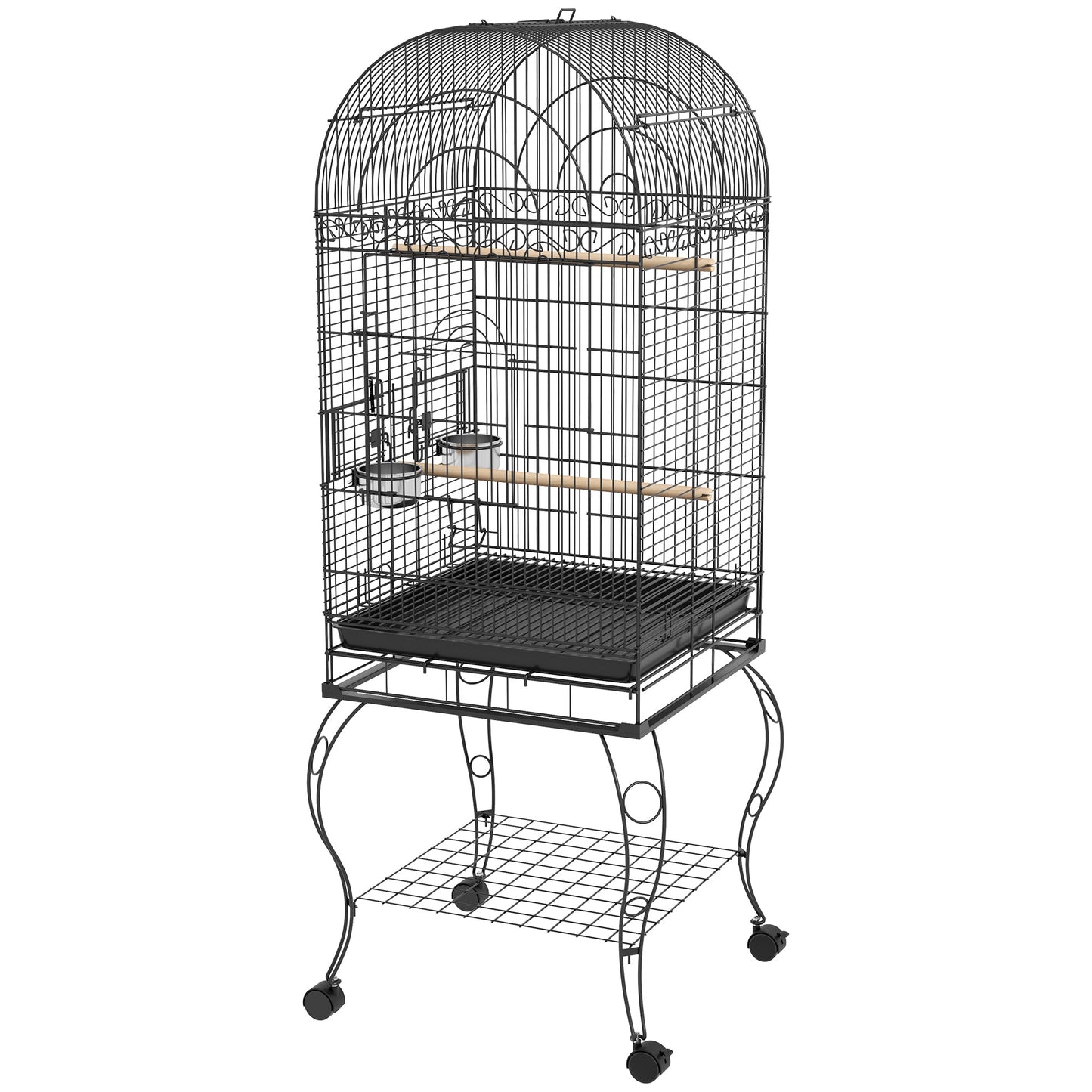 60" Open Top Parrot Cage with Stand, Tray, Perches, Shelf, Black Bird Cages Black  at Gallery Canada