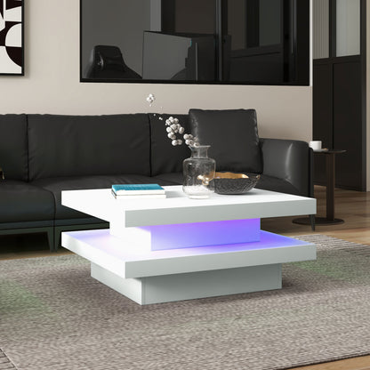 Square Coffee Table with 7 LED Lights and Remote, 2-Tier Modern Center Table for Living Room, White Coffee Tables   at Gallery Canada