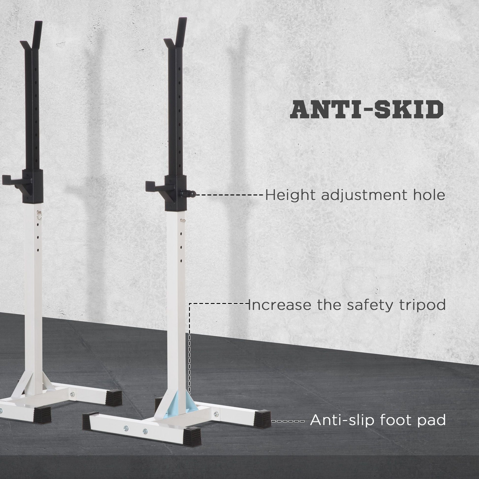 Adjustable Barbell Rack Stable Power Squat Stand Portable 2 Bars Barbell Holder Weight Rack, Black and White Power Towers   at Gallery Canada