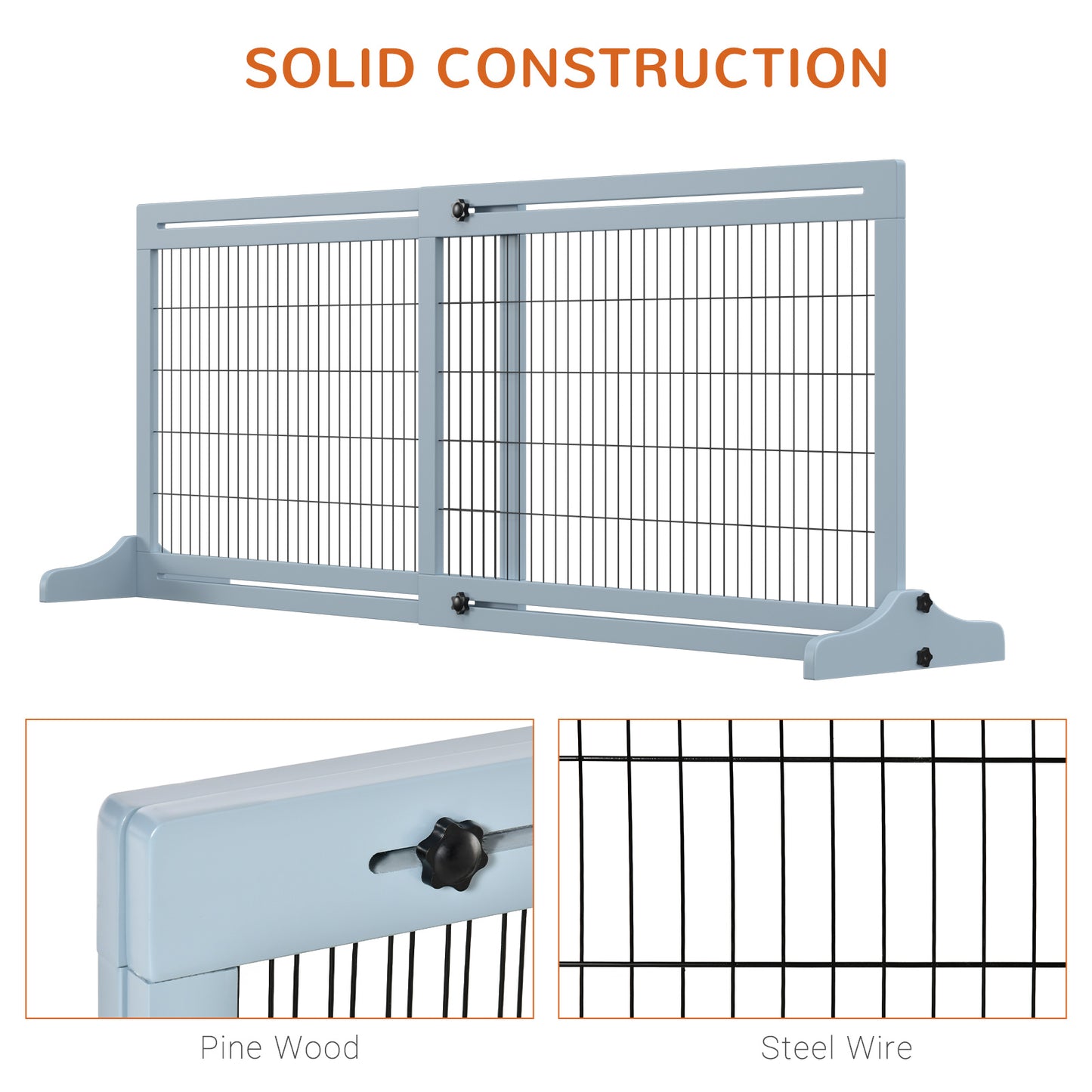 41"-72" Wooden Freestanding Pet Gate with Support Feet, for Small Medium Dogs, Grey Houses, Kennels & Pens   at Gallery Canada