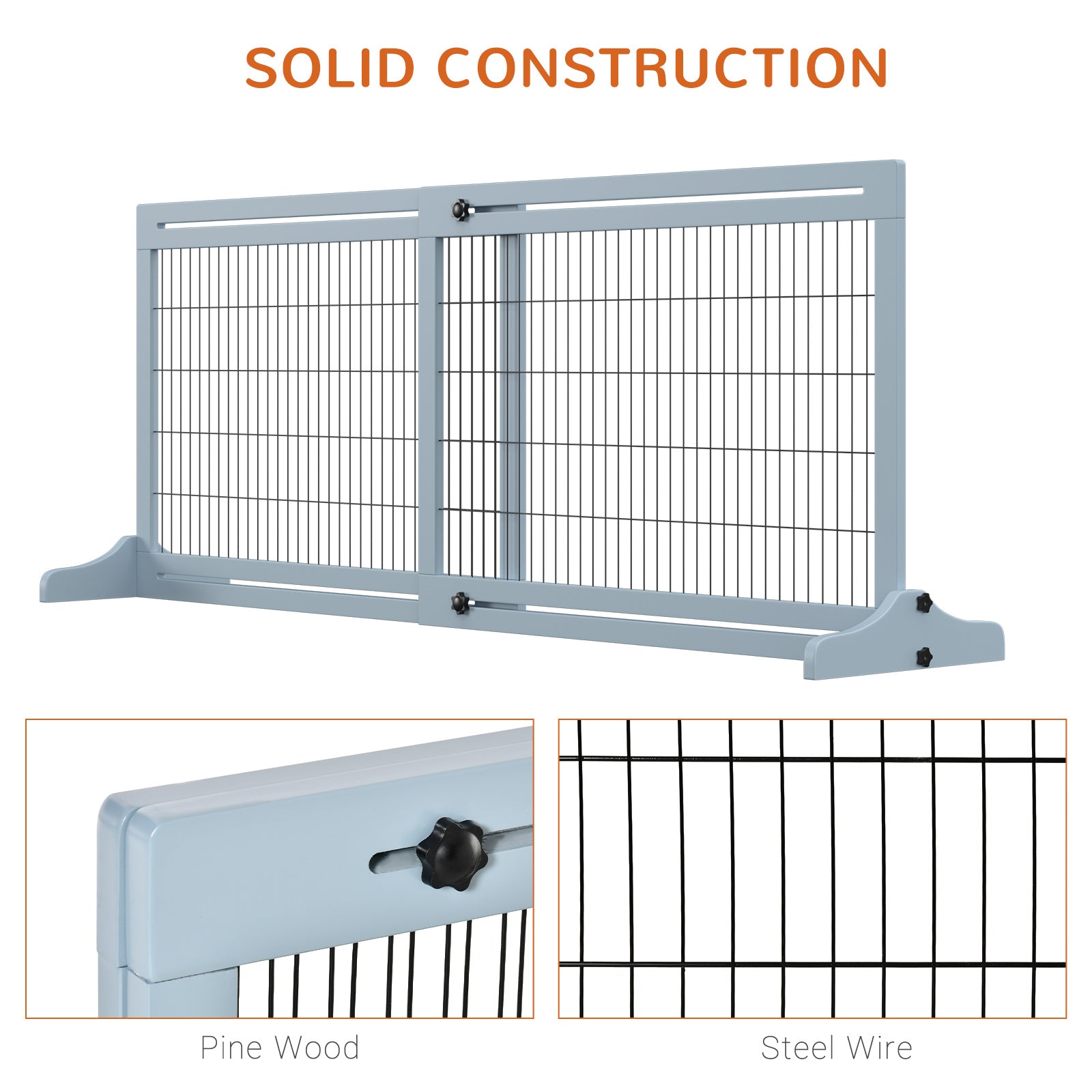 41"-72" Wooden Freestanding Pet Gate with Support Feet, for Small Medium Dogs, Grey Houses, Kennels & Pens   at Gallery Canada