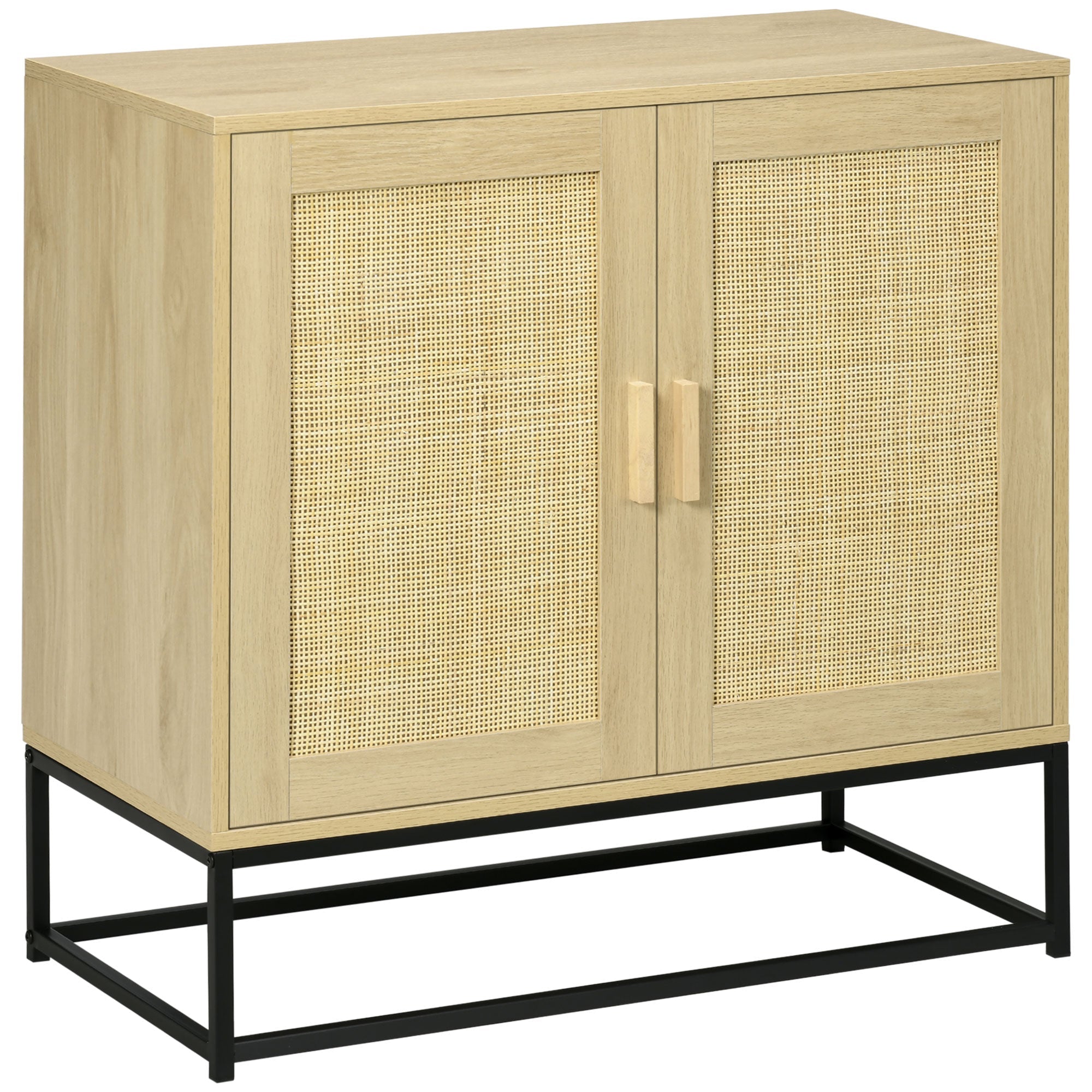 Wood Sideboard Accent Storage Cabinet with 2 Rattan Doors, Adjustable Shelf, and Steel Legs for Living Room Kitchen Bar Cabinets   at Gallery Canada