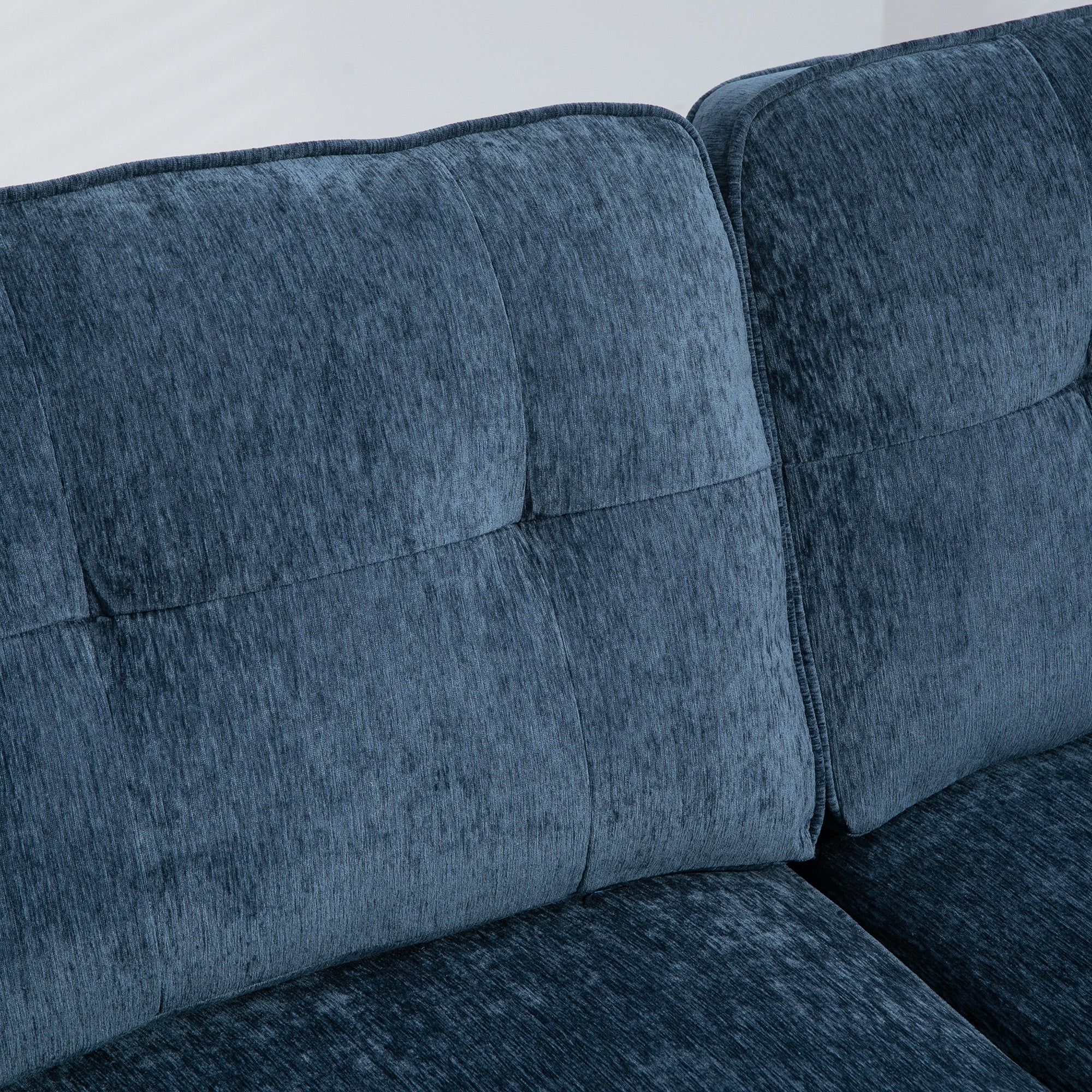 Modern Corner Couch with Right Chaise Lounge, Tufted 3-Seater Sofa with Wooden Legs for Living Room, Bedroom, Navy Blue 3-Seater Sofas at Gallery Canada