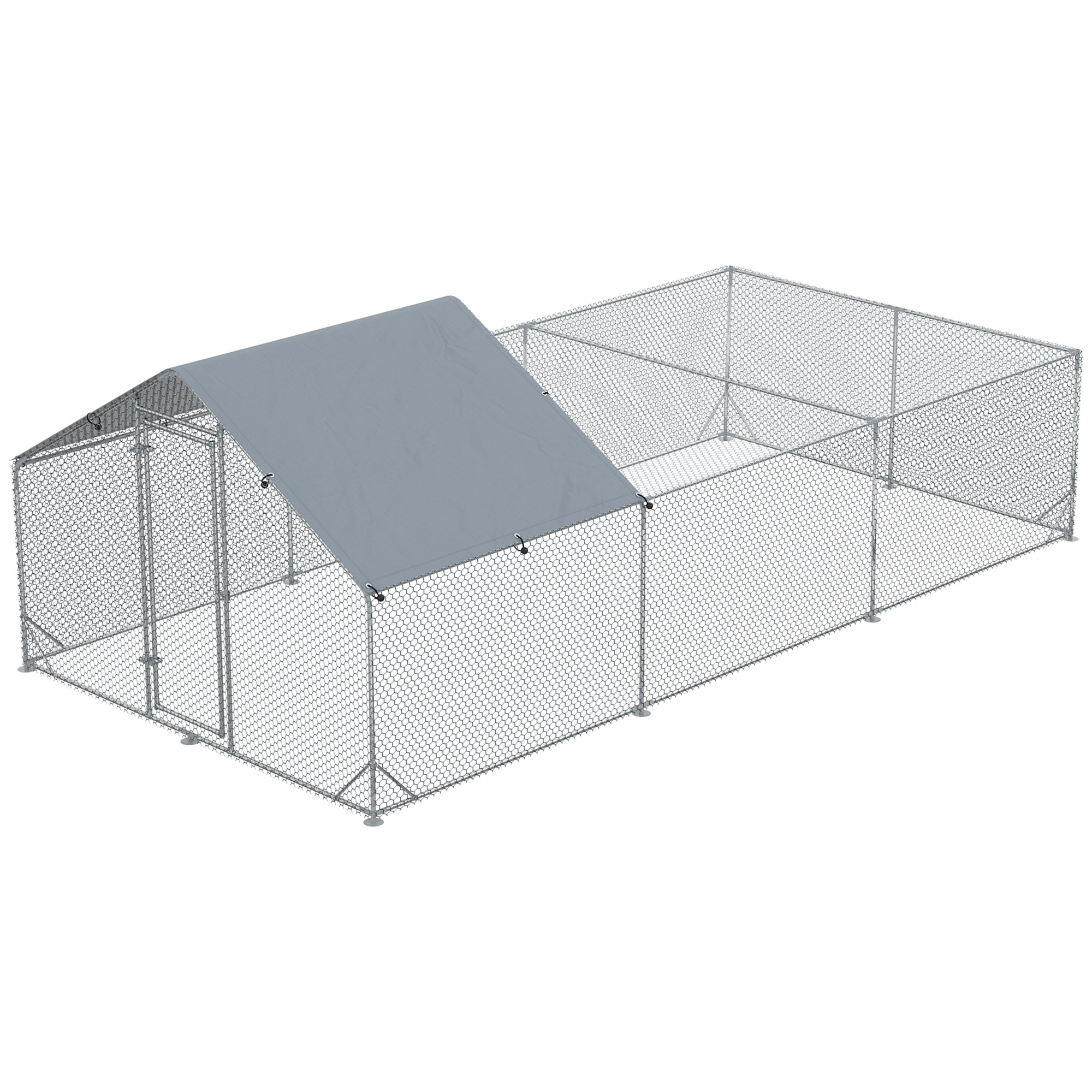 19.7' x 9.8' Metal Chicken Run with Waterproof and Anti-UV Cover Chicken Coops Silver, Silver Grey at Gallery Canada