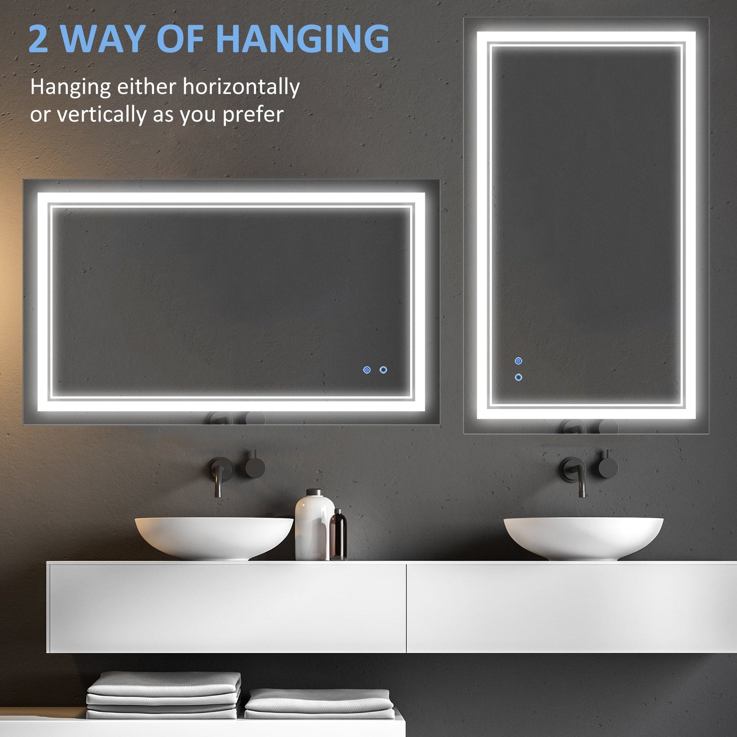 40" x 24" LED Bathroom Mirror, Dimmable Lighted Wall-Mounted Mirror, with 3 Colour, Smart Touch, Plug-in, Vertical or Horizontal Hanging Wall Mirrors   at Gallery Canada