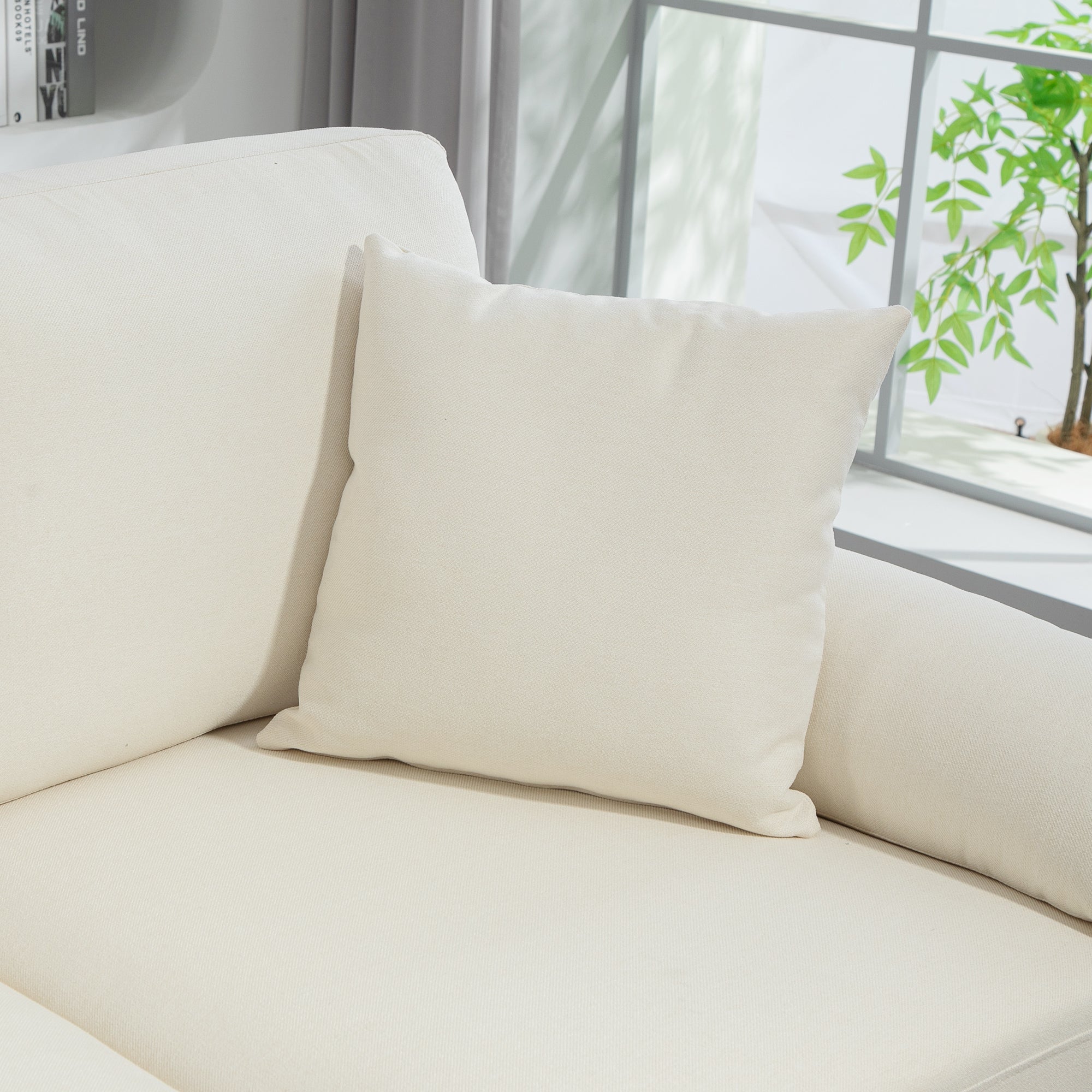 L-Shape Sofa, Modern Sectional Couch with Changeable Chaise Lounge, Pillows and Wooden Legs for Living Room, Cream White 3-Seater Sofas at Gallery Canada