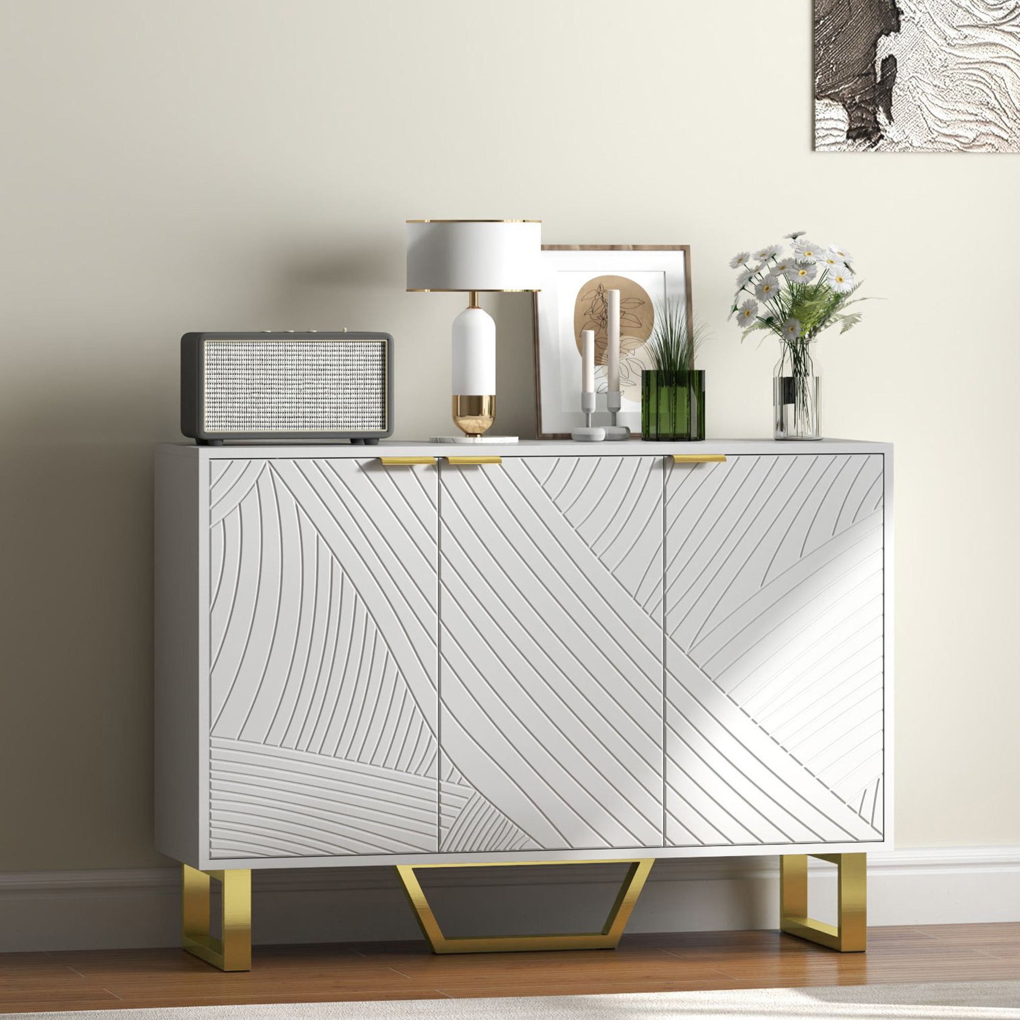 Sideboard Buffet Cabinet with Adjustable Shelves, Living Room Cabinet, TV Cabinet for 50 Inch TV, White Storage Cabinets at Gallery Canada